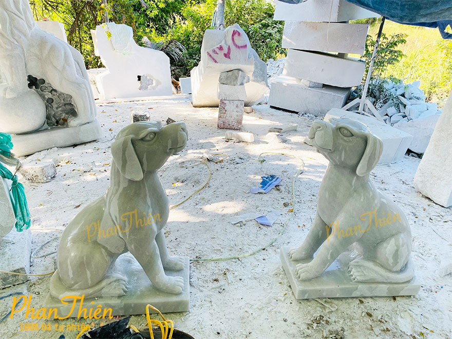 Tượng Con Chó Đá Cẩm Thạch Trắng (C-02)