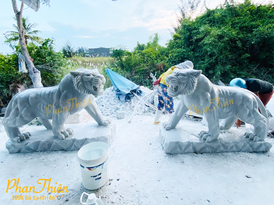 Tượng Con Cọp Đá Cẩm Thạch Trắng (HO-02)