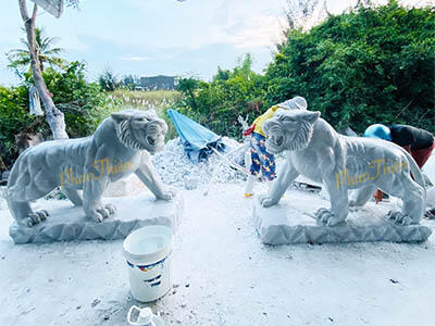 Tượng Con Cọp Đá Cẩm Thạch Trắng (HO-02)