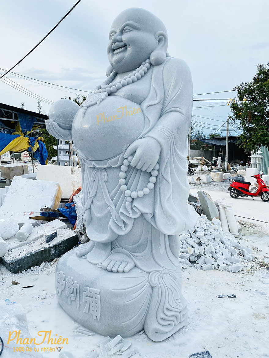 Tượng Phật Di Lặc đứng bằng đá trắng (DL-38)