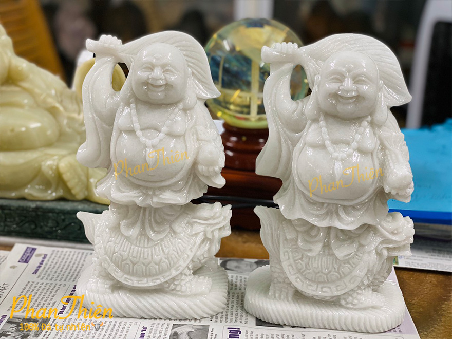 Tượng Di Lặc đứng Long Quy Đá Cẩm Thạch Trắng (DL-35)