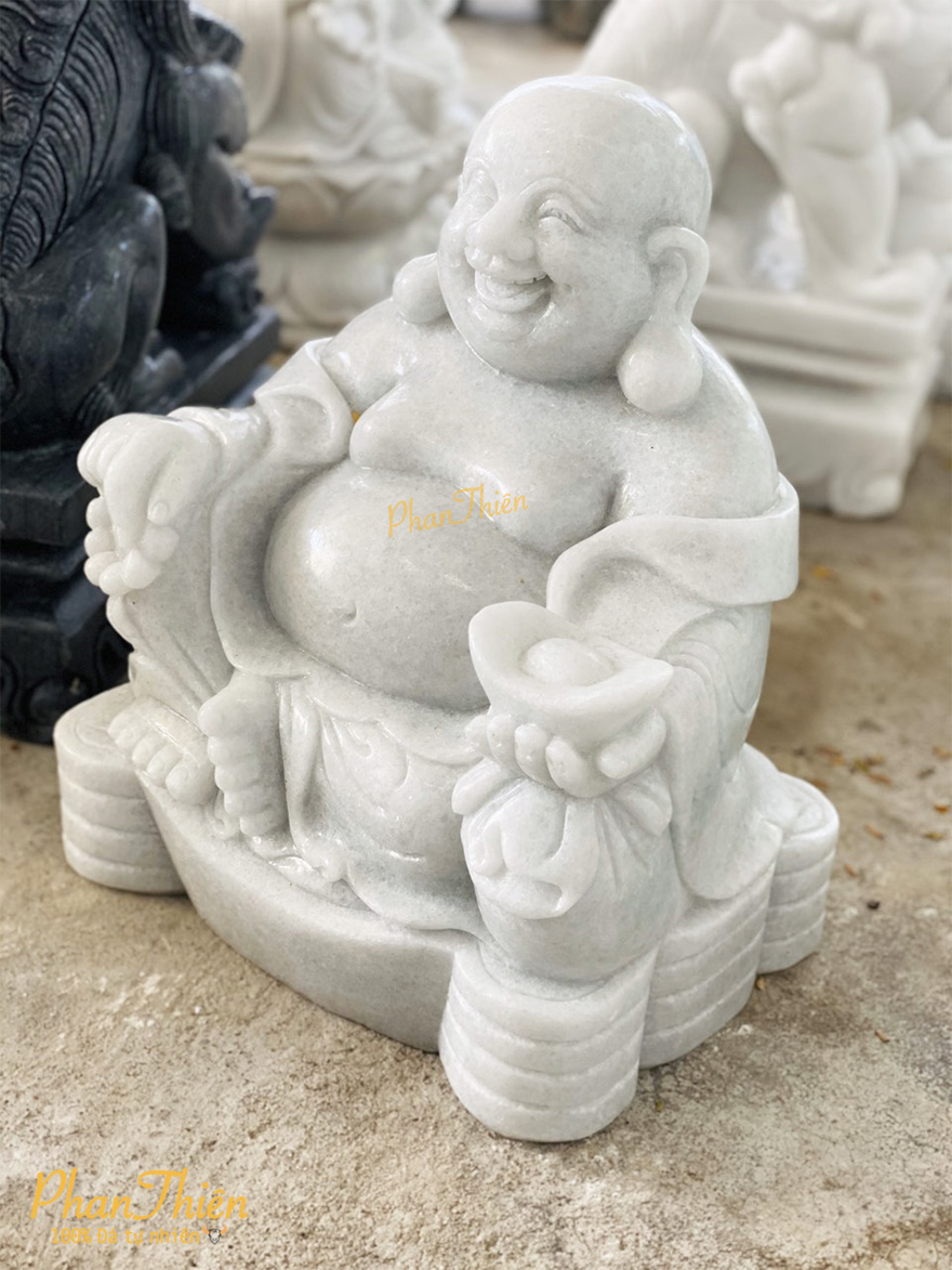 Tượng Di Lặc Ngồi Đá Trắng Trong Xanh (DL-41)