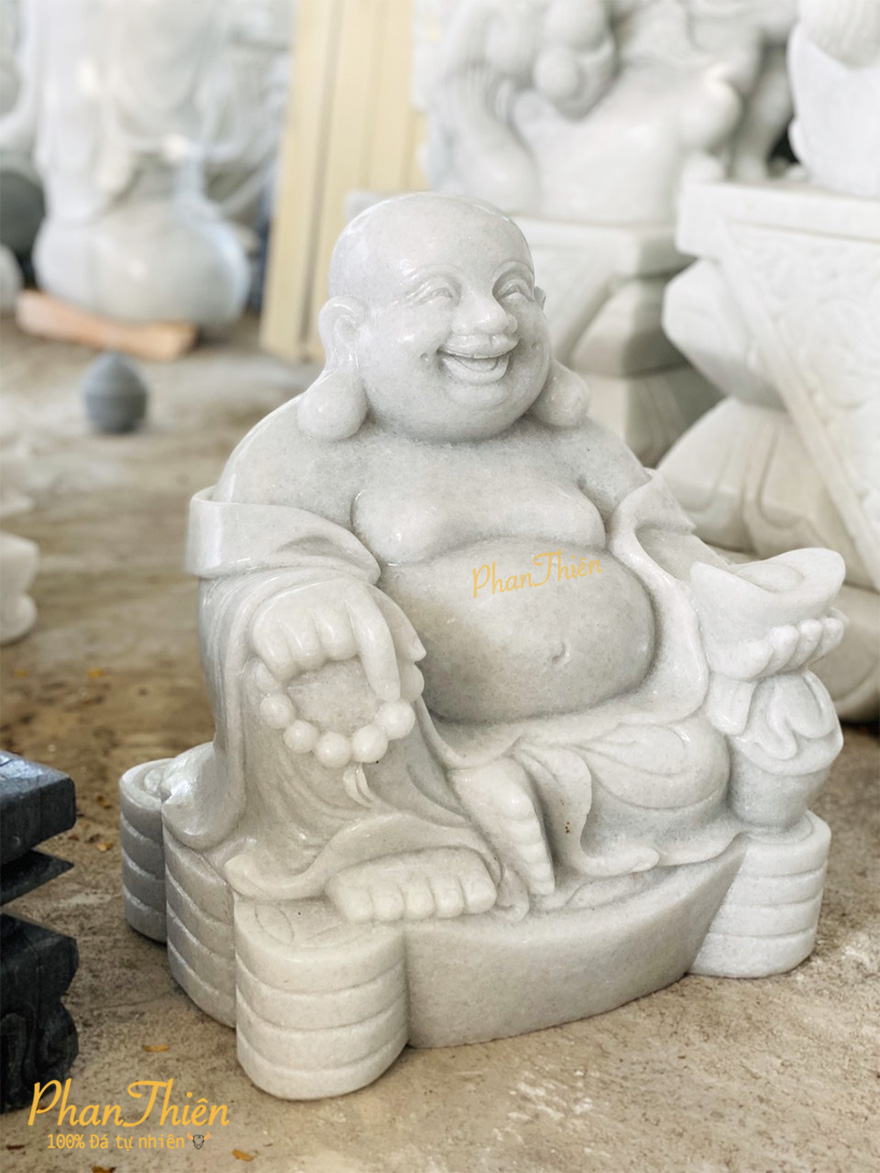 Tượng Di Lặc Ngồi Đá Trắng Trong Xanh (DL-41)