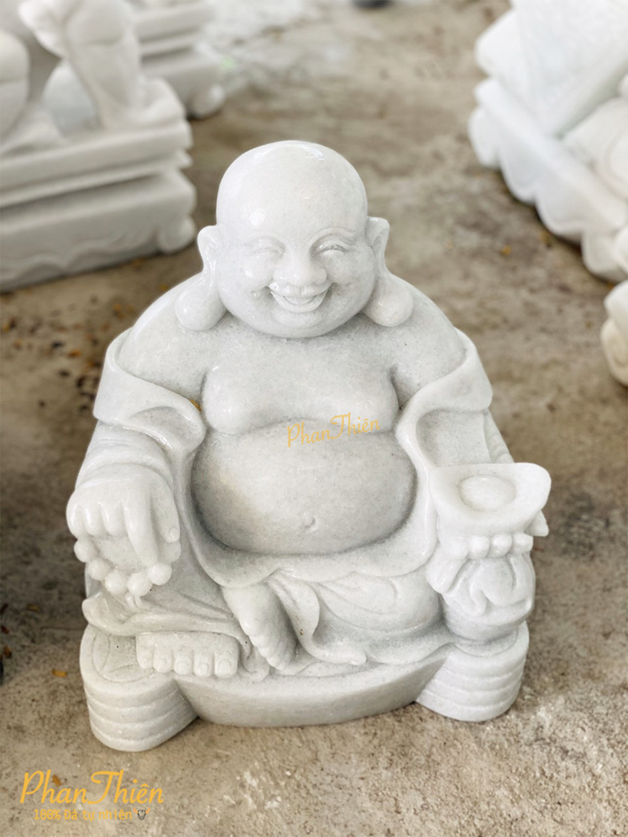 Tượng Di Lặc Ngồi Đá Trắng Trong Xanh (DL-41)