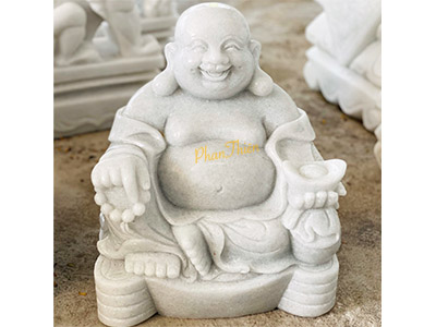 Tượng Di Lặc Ngồi Đá Trắng Trong Xanh (DL-41)