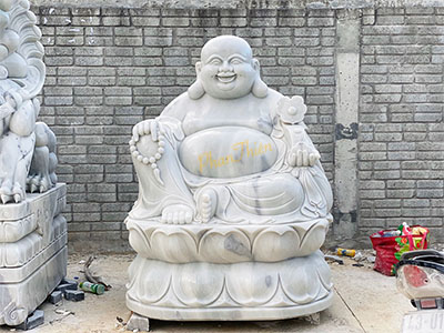 Tượng Di Lặc Ngồi Đài Sen Đá Cẩm Thạch Trắng (DL-37)