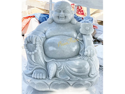Tượng Di Lặc Ngồi Đài Sen Đá Trắng Trong Xanh (DL-39)