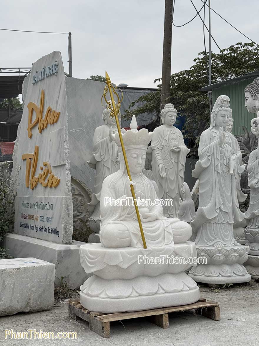 Tượng Địa Tạng Vương Bồ Tát bằng đá trắng (DT-10)