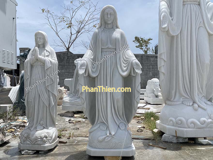 Tượng Đức Mẹ Ban Ơn bằng đá trắng mịn (150cm DM-95)