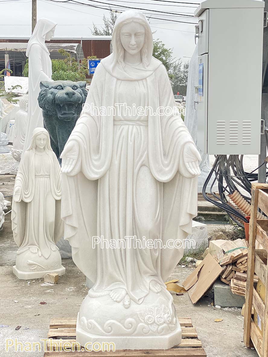 Tượng Đức Mẹ Ban Ơn bằng đá trắng đẹp 180cm - BO-85