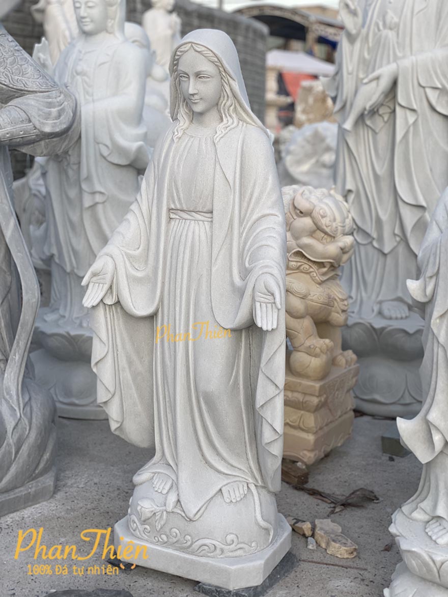 Tượng Đức Mẹ Ban Ơn Đá Cẩm thạch trắng (DM-46)