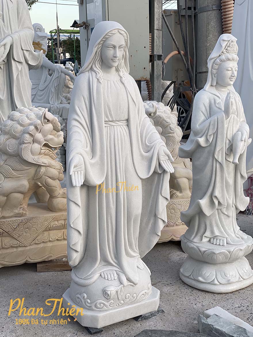Tượng Đức Mẹ Ban Ơn Đá Cẩm thạch trắng (DM-46)