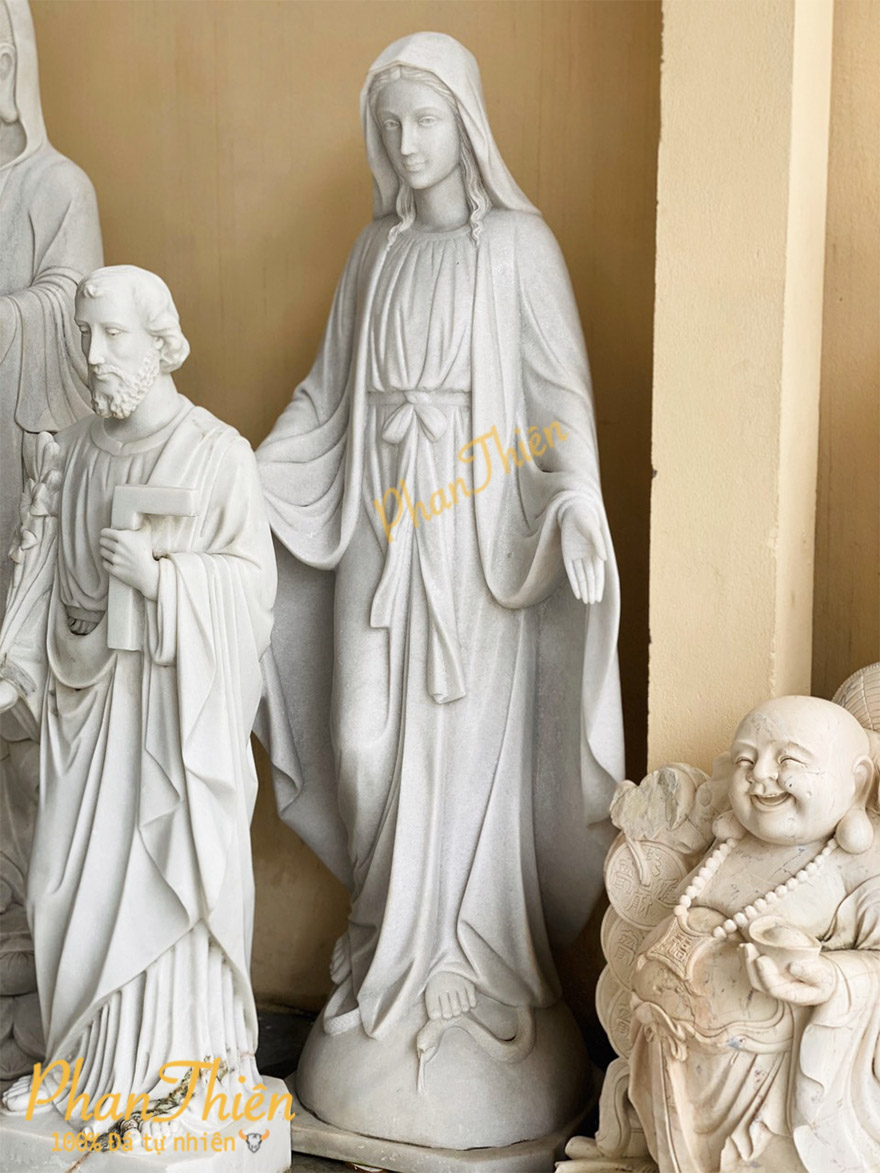 Tượng Đức Mẹ Ban Ơn Đá Cẩm Thạch Trắng (DM-14)