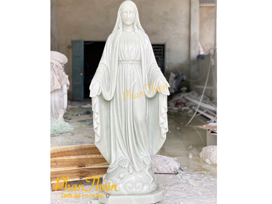 Tượng Đức Mẹ Ban Ơn Đá Cẩm Thạch Trắng (DM-27)