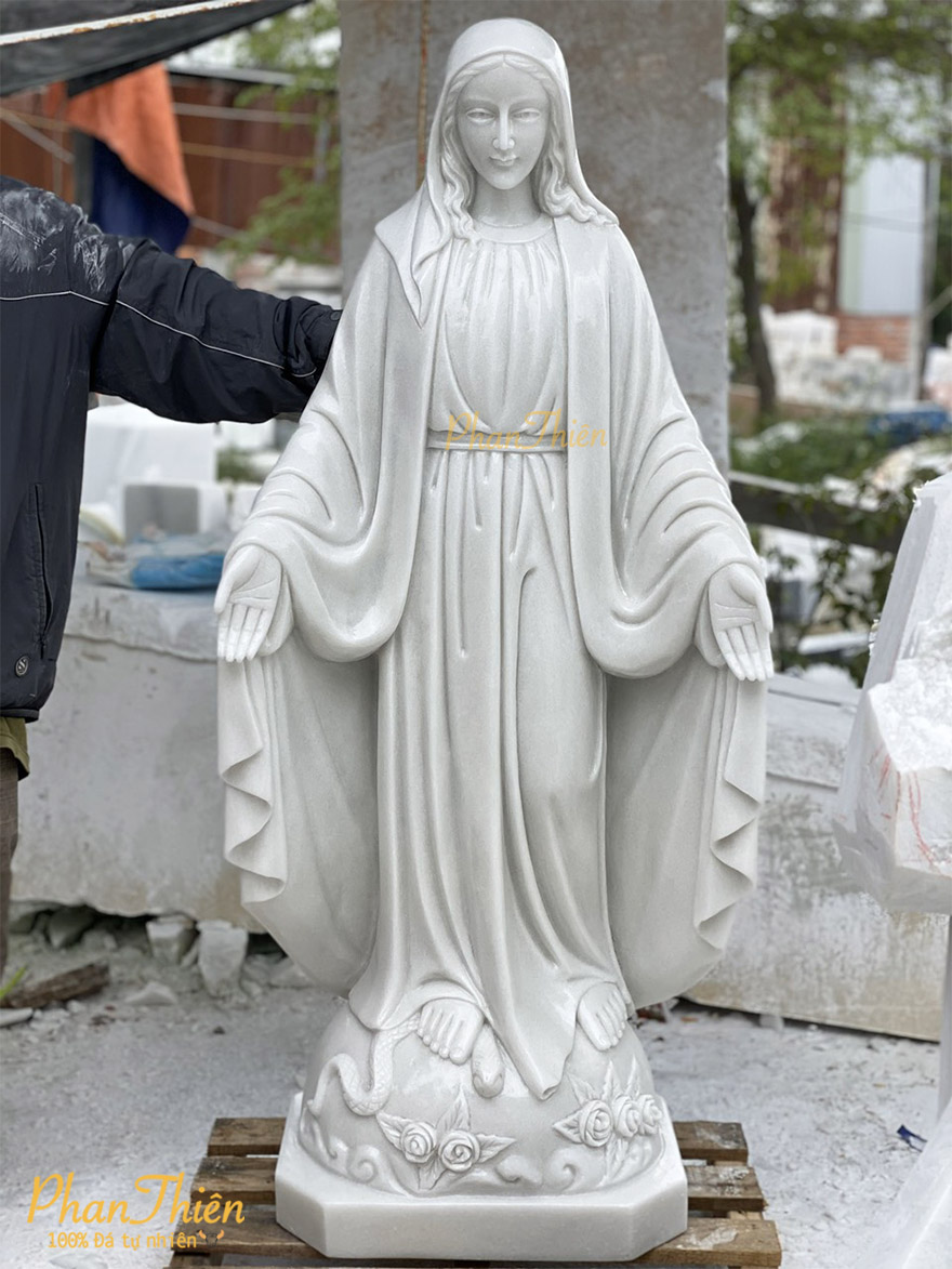 Tượng Đức Mẹ Ban Ơn Đá Cẩm Thạch Trắng (DM-43)