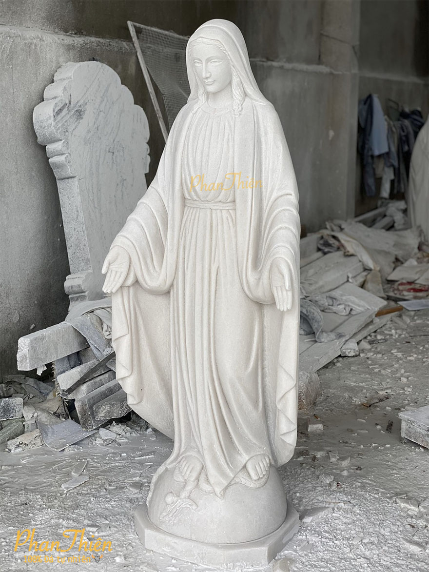 Tượng Đức Mẹ Ban Ơn Đá Cẩm thạch trắng (DM-44)