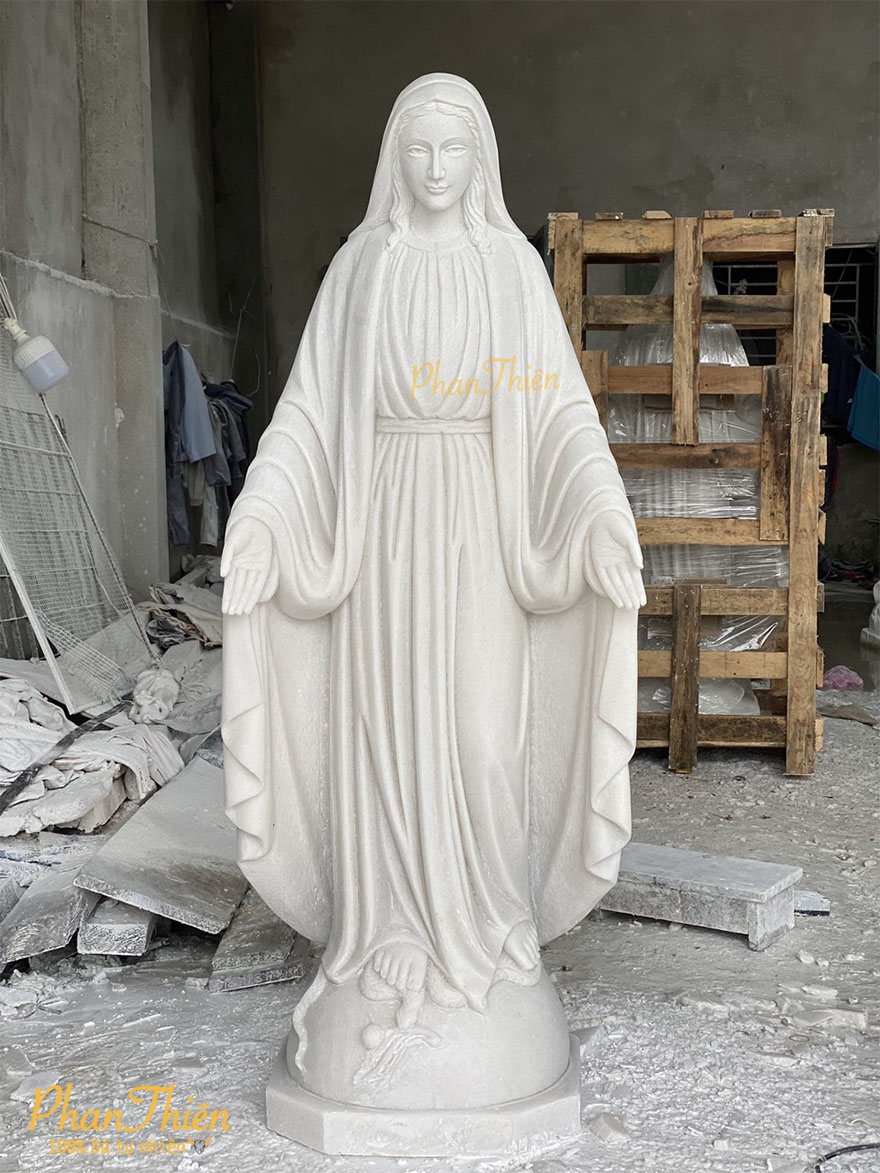Tượng Đức Mẹ Ban Ơn Đá Cẩm thạch trắng (DM-44)