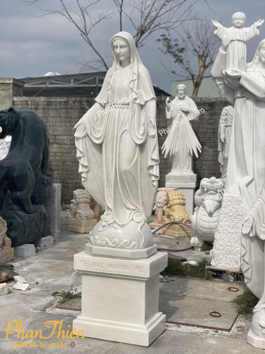 Tượng Đức Mẹ Ban Ơn Đá Cẩm Thạch Trắng (DM-68)