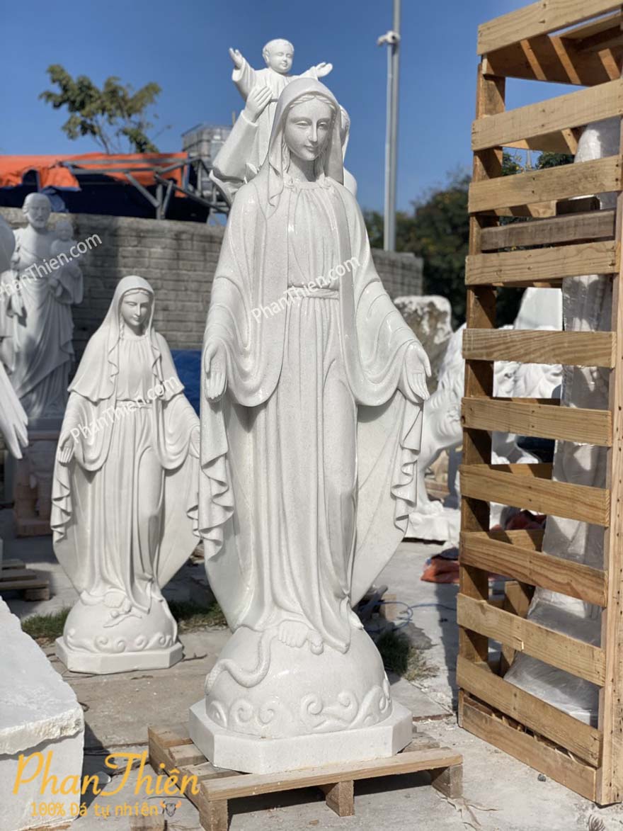 Tượng Đức Mẹ Ban Ơn Đá Trắng Cẩm Thạch (DM-71)