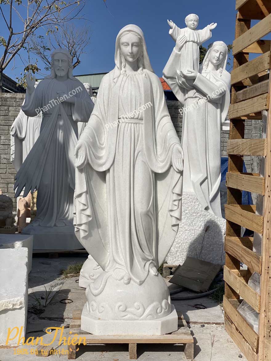 Tượng Đức Mẹ Ban Ơn Đá Trắng Cẩm Thạch (DM-71)