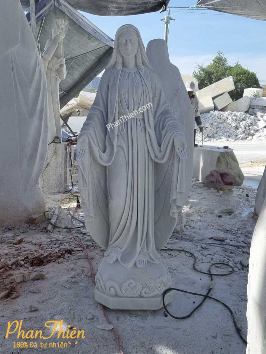 Tượng Đức Mẹ Ban Ơn Đá Trắng Xanh Mịn (DM-62)