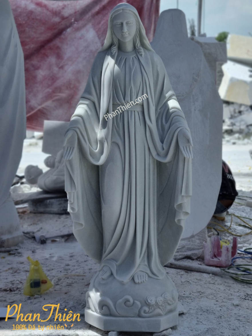 Tượng Đức Mẹ Ban Ơn Đá Trắng Xanh Mịn (DM-62)