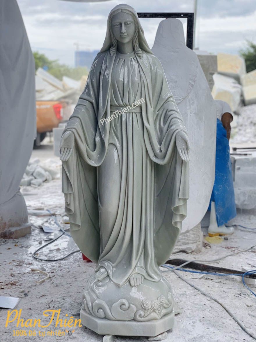 Tượng Đức Mẹ Ban Ơn Đá Trắng Xanh Mịn (DM-62)