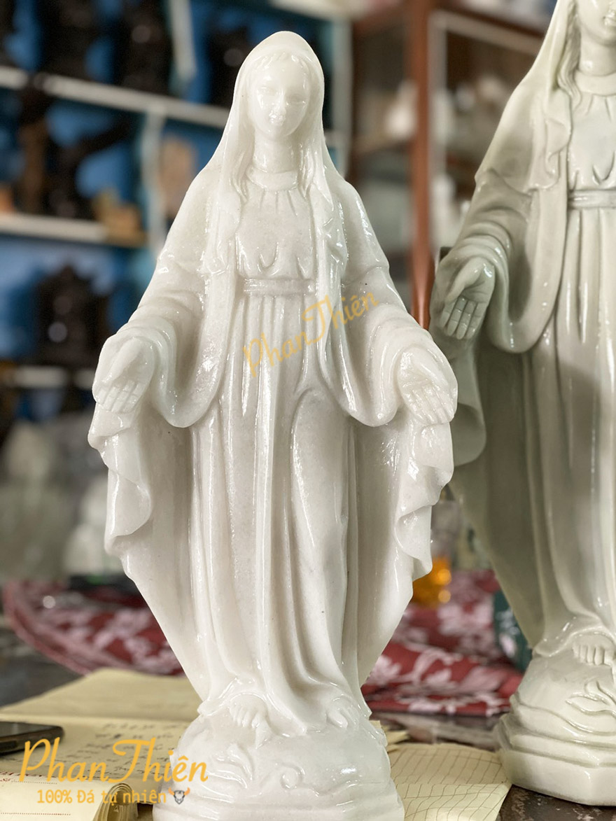 Tượng Đức Mẹ Ban Ơn (Dang Tay) Cẩm Thạch Trắng (DM-10)