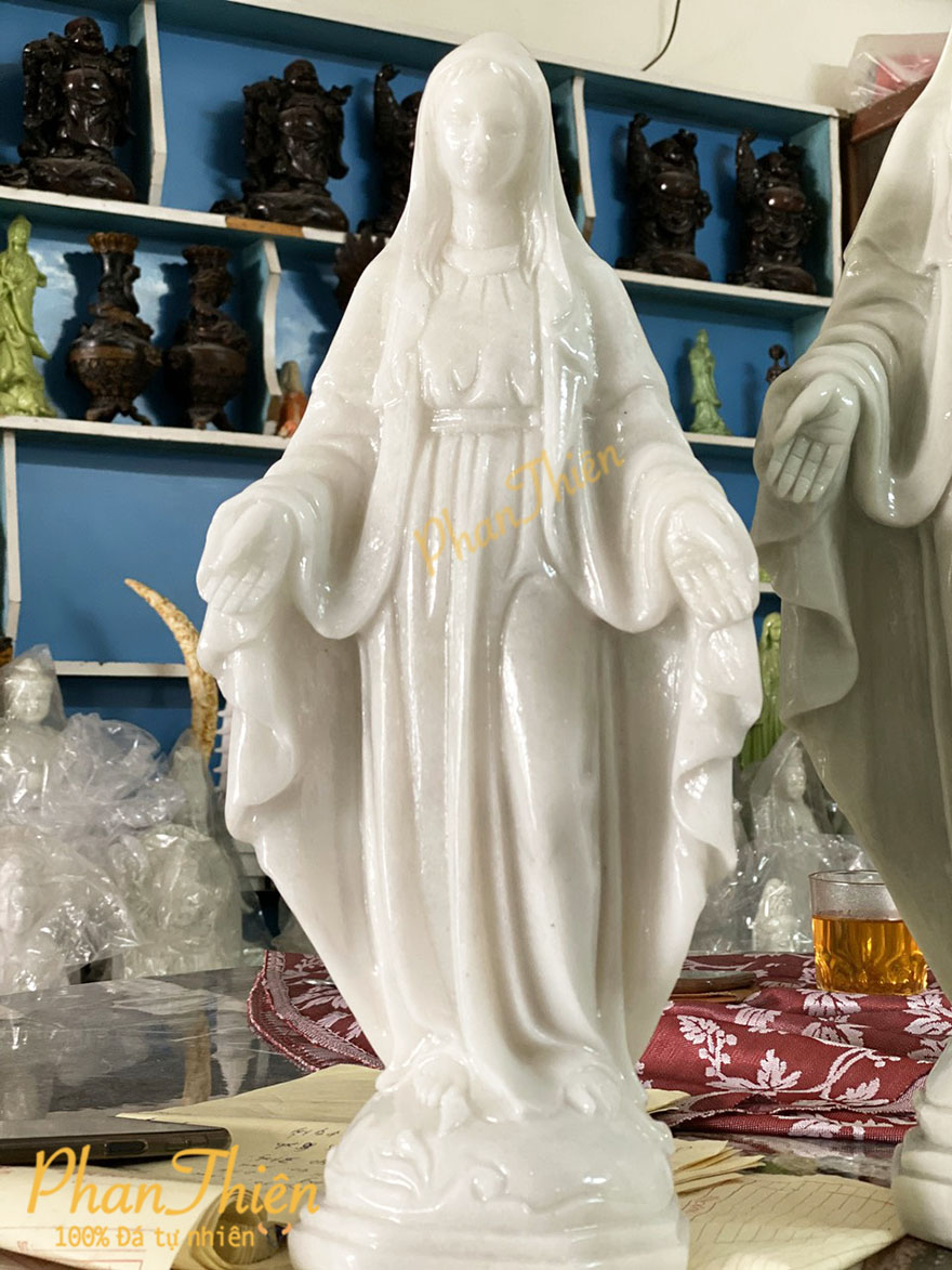 Tượng Đức Mẹ Ban Ơn (Dang Tay) Cẩm Thạch Trắng (DM-10)