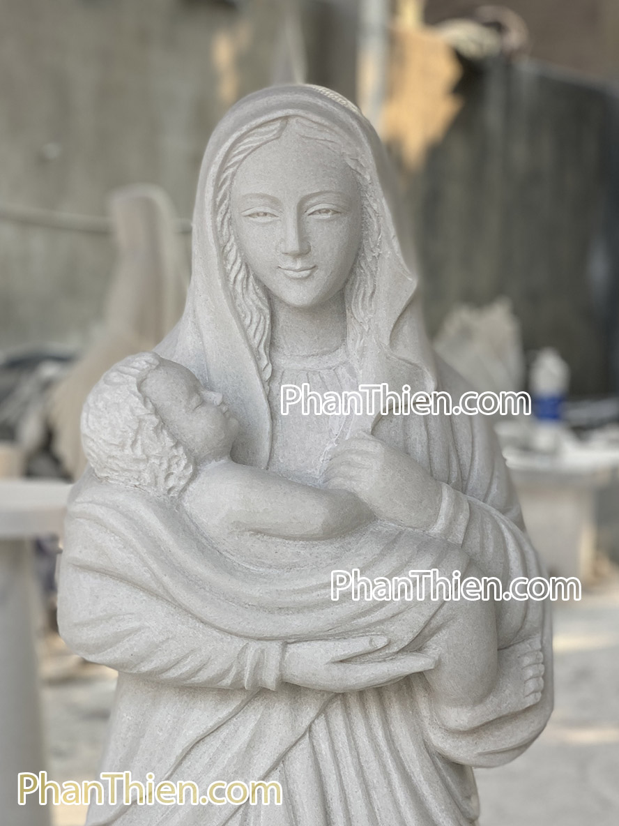 Tượng Đức Mẹ bế Chúa bằng đá 120cm - DMBC-84