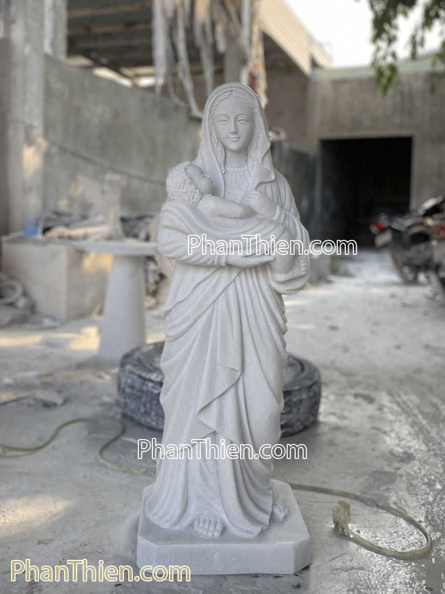 Tượng Đức Mẹ bế Chúa bằng đá 120cm - DMBC-84
