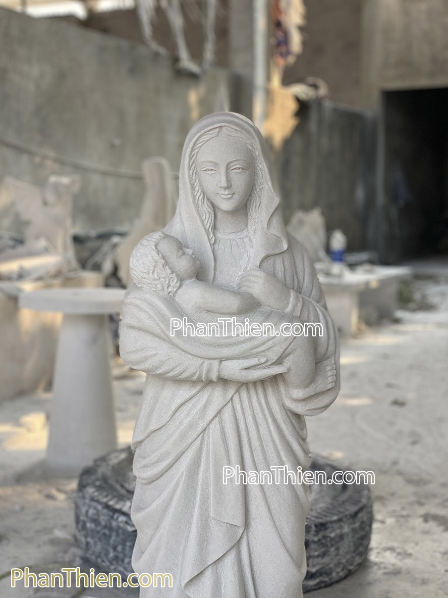 Tượng Đức Mẹ bế Chúa bằng đá 120cm - DMBC-84