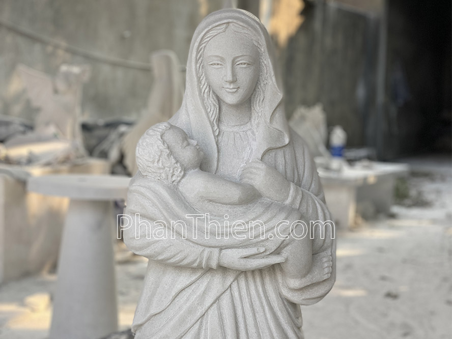 Tượng Đức Mẹ bế Chúa bằng đá 120cm - DMBC-84