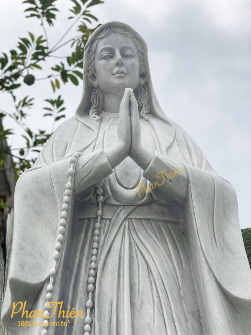 Tượng Đức Mẹ Chắp Tay bằng Đá Cẩm Thạch Trắng (DM-07)