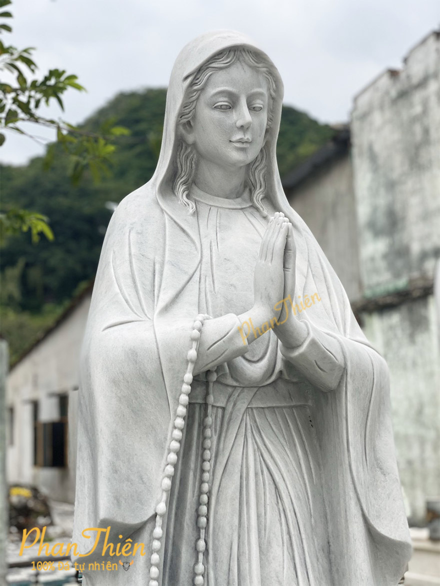 Tượng Đức Mẹ Chắp Tay bằng Đá Cẩm Thạch Trắng (DM-07)