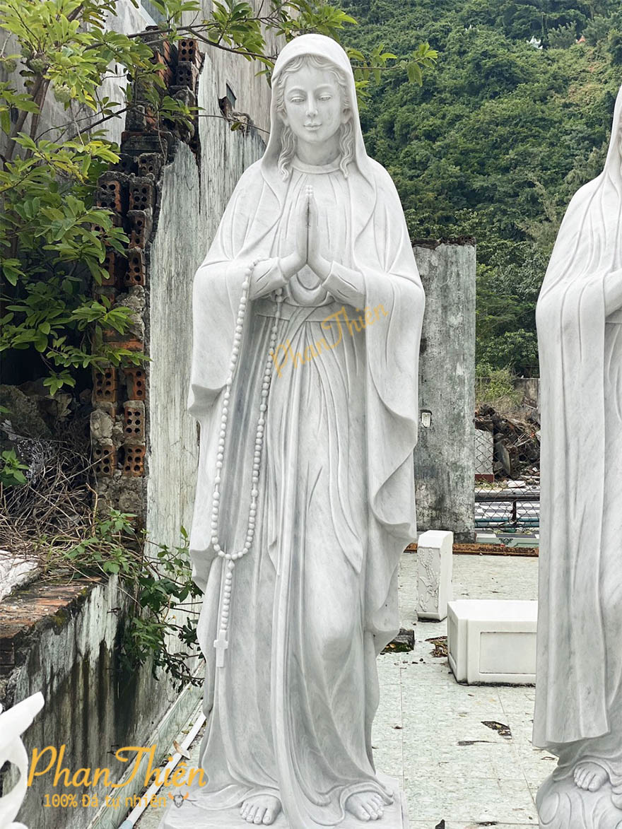 Tượng Đức Mẹ Chắp Tay bằng Đá Cẩm Thạch Trắng (DM-07)