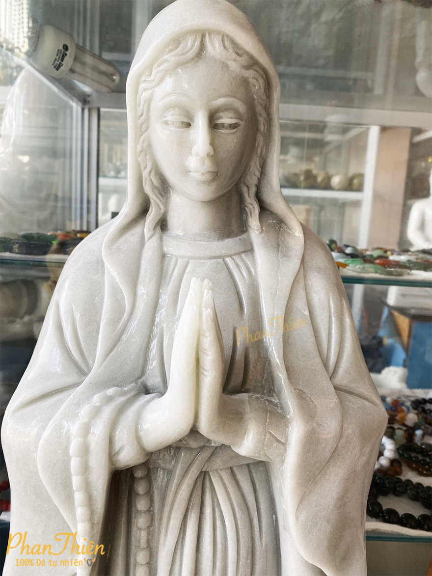 Tượng Đức Mẹ Chắp Tay Đá Cẩm Thạch Trắng (DM-19)