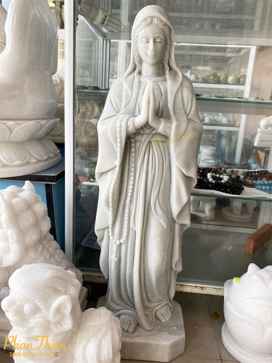 Tượng Đức Mẹ Chắp Tay Đá Cẩm Thạch Trắng (DM-19)
