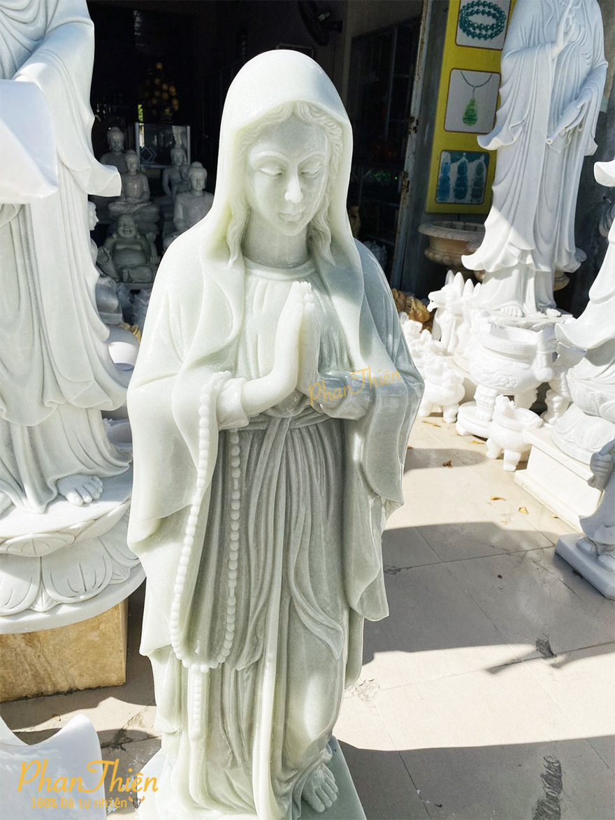 Tượng Đức Mẹ Chắp Tay Đá Cẩm Thạch Trắng Xanh Ngọc (DM-21)