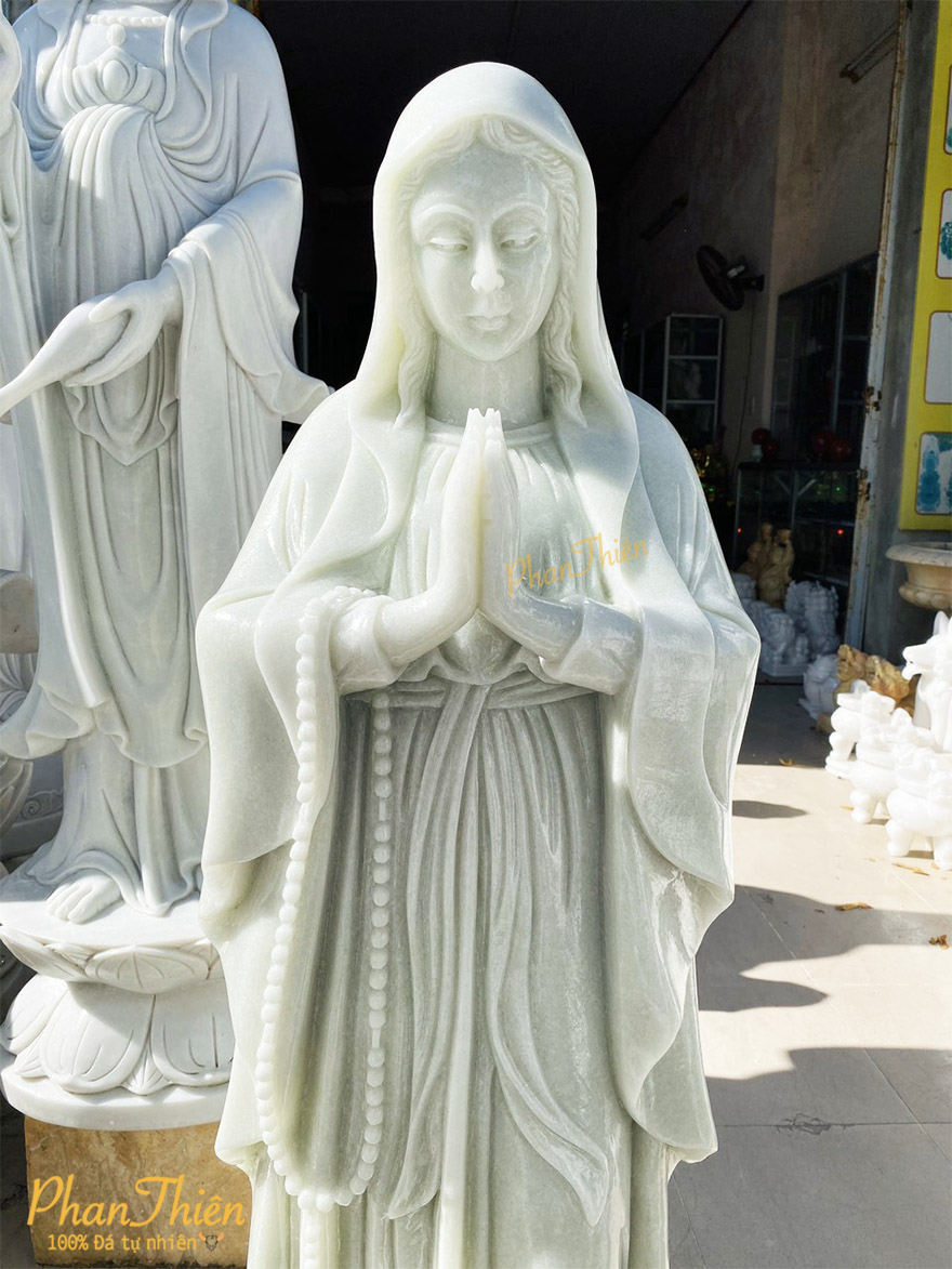Tượng Đức Mẹ Chắp Tay Đá Cẩm Thạch Trắng Xanh Ngọc (DM-21)
