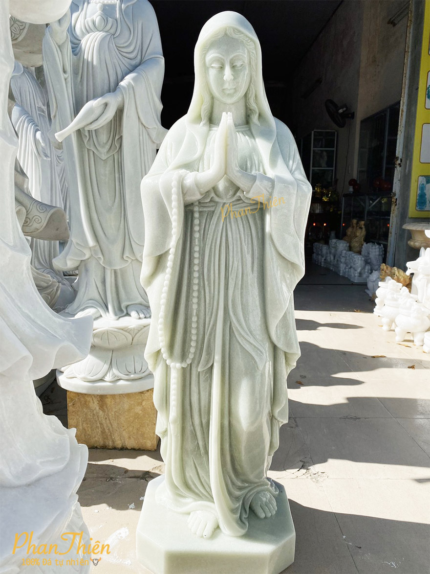 Tượng Đức Mẹ Chắp Tay Đá Cẩm Thạch Trắng Xanh Ngọc (DM-21)