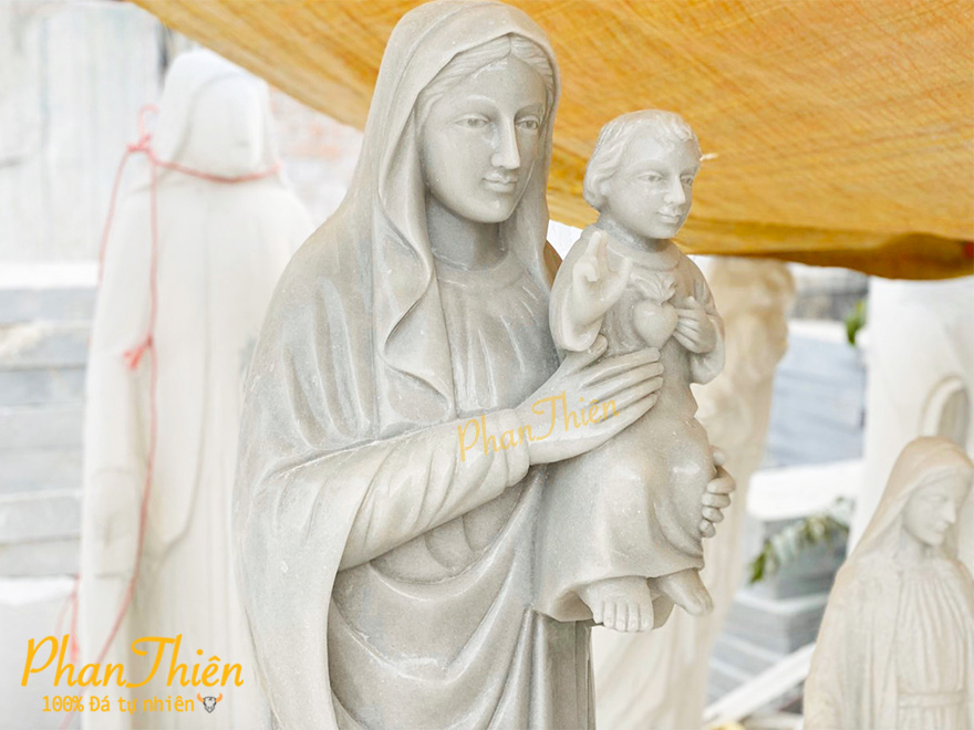 Tượng Đức Mẹ Fatima bồng Chúa Đá Cẩm Thạch Trắng (DM-20)