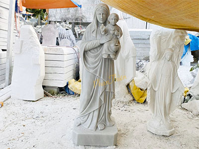 Tượng Đức Mẹ Fatima bồng Chúa Đá Cẩm Thạch Trắng (DM-20)