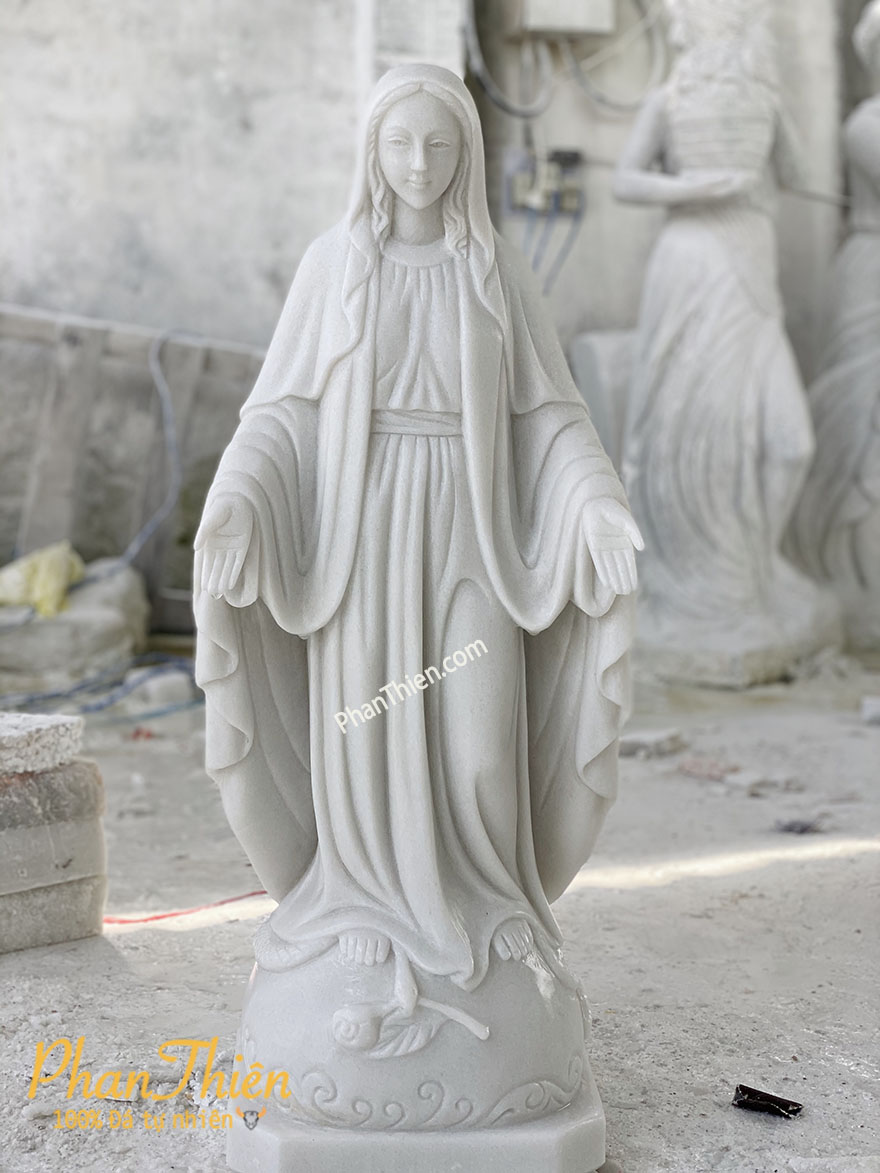Tượng Đức Mẹ Ban Ơn Đá Cẩm Thạch Trắng (DM-54)