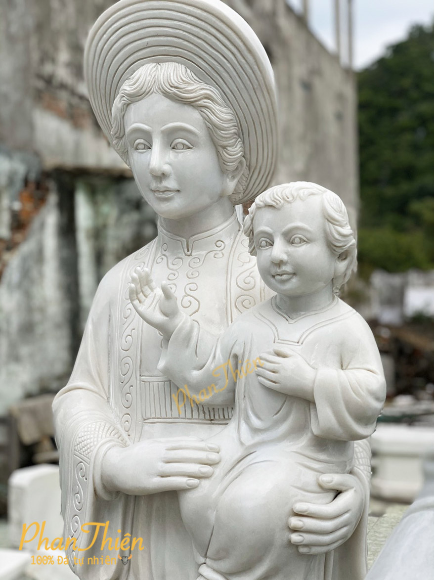 Tượng Đức Mẹ La Vang Đá Cẩm Thạch Trắng (DM-09)