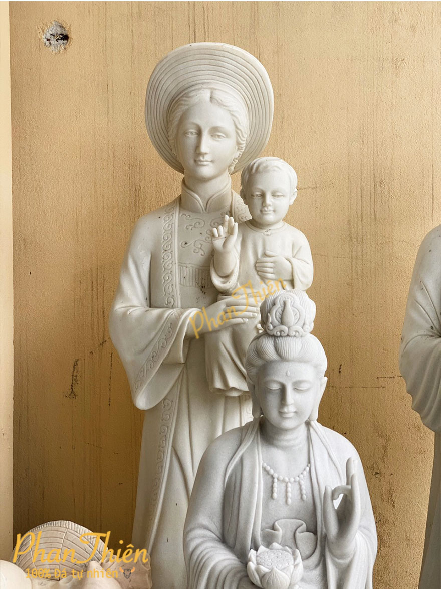 Tượng Đức Mẹ La Vang Đá Cẩm Thạch Trắng (DM-13)