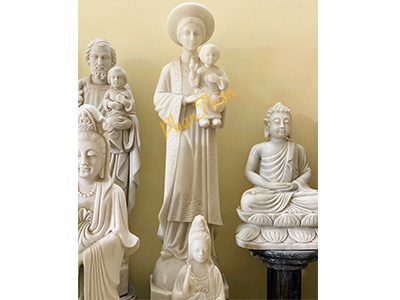 Tượng Đức Mẹ La Vang Đá Cẩm Thạch Trắng (DM-15)