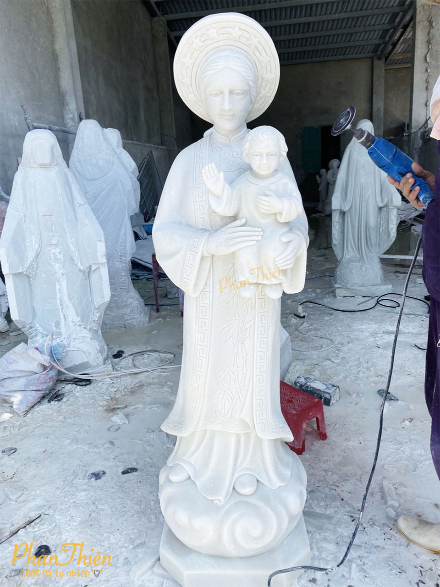Tượng Đức Mẹ La Vang Đá Cẩm Thạch Trắng (DM-23)