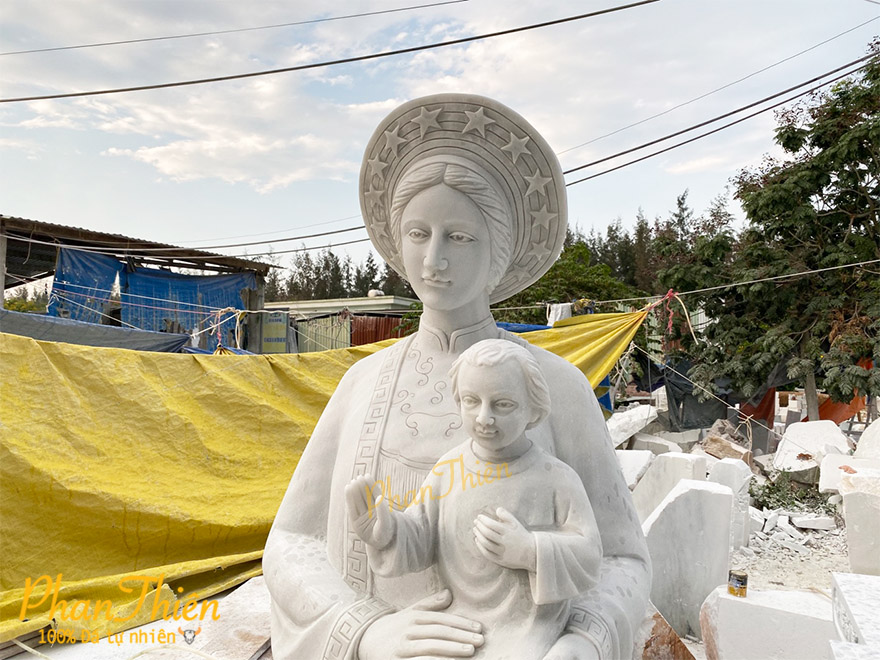 Tượng Đức Mẹ La Vang Đá Cẩm Thạch Trắng (DM-26)