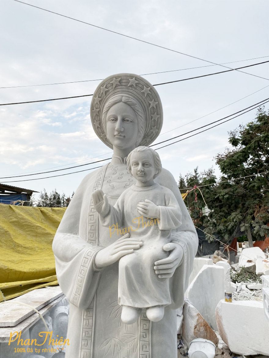 Tượng Đức Mẹ La Vang Đá Cẩm Thạch Trắng (DM-26)